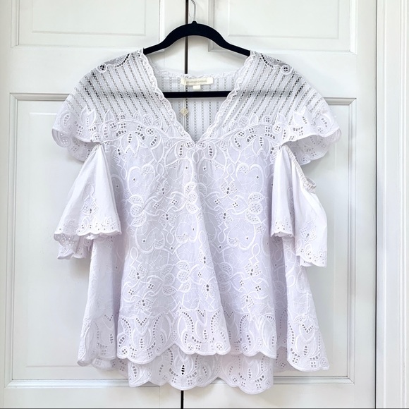 Jonathan Simkhai V-Neck White Crochet Flutter Sleeve Top - Picture 4 of 16